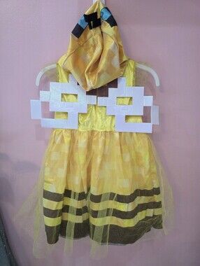 Minecraft Girls Bee Halloween Costume Dress Wings Hood 4-6X Small